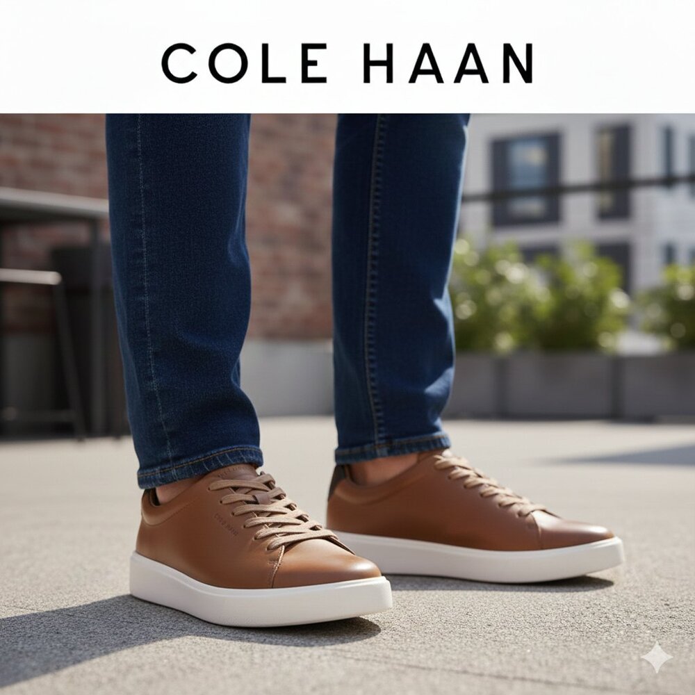 COLE HAAN Grand Crosscourt Traveler British Tan Leather Sneaker Men's Size 8 M - Picture 2 of 14